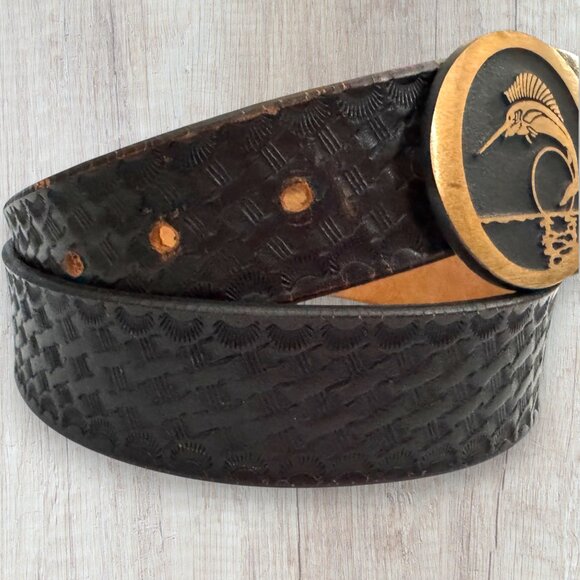 Tech Ether Guild “Marlin” Limited Edition Solid Brass Belt Buckle Leather USA - Picture 7 of 10